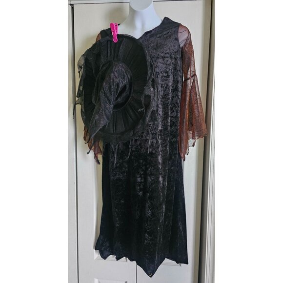 Spiderweb Witch Costume Velvet Dress Hat Bell Sleeve Halloween Spider Girls READ - Picture 1 of 7